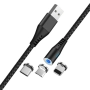 Кабел USB - Lightning + USB-C + Micro USB, Maxlife MXUC-02 1м магнитен, 2A, Черен, снимка 3