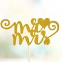 mr mrs Г-н Г-жа златист малък мек брокатен топер украса за сватбена торта сватба топер табела, снимка 2