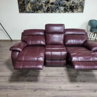 Кожен диван тройка цвят бордо с електрически релаксиращ механизъм, снимка 4 - Дивани и мека мебел - 42486554