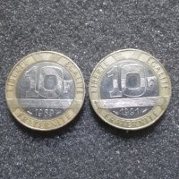 Лот 10 франка1989г. и 1991г., снимка 1 - Нумизматика и бонистика - 39481246