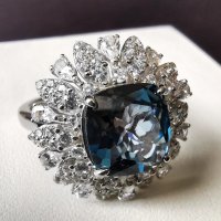 Елегантен Сребърен 925 пръстен с Родиево покритие и Натурален London Blue Топаз и Циркони!, снимка 3 - Пръстени - 42132140