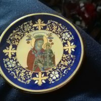 Декоративна чинийка за украса Дева Мария и младенеца гръцка ръчна изработка златно покритие фи 8см, снимка 7 - Декорация за дома - 42704439
