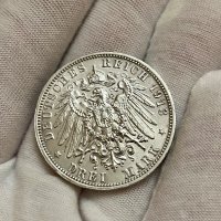 3 марки 1913 г, Германия / Саксония - сребърна монета, снимка 1 - Нумизматика и бонистика - 40246689