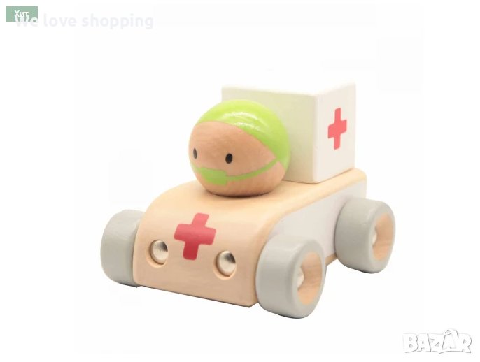 Детска дървена количка - Линейка (004), снимка 1