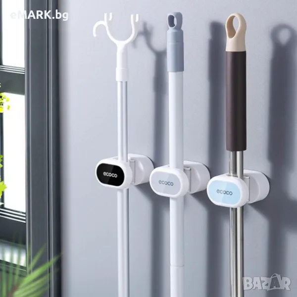 Стенна самозалепваща закачалка за метли и мопове със здраво закрепване, снимка 1