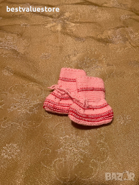 Терлици За Новородено Розови Ръчно Плетени, снимка 1