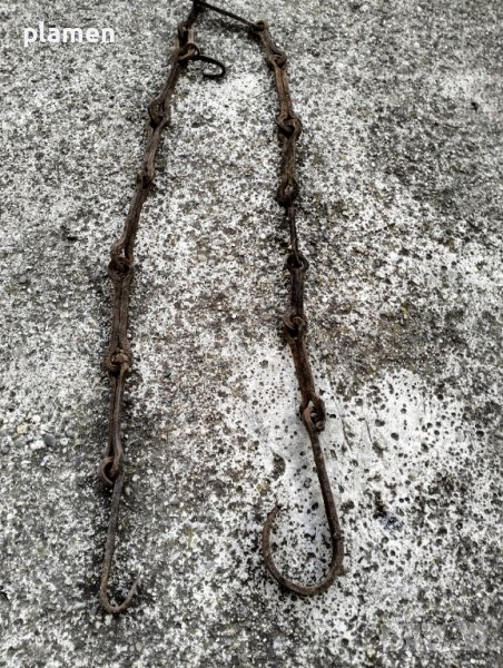 Стара кована верига за огнище , снимка 1