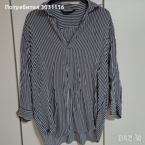 Раирана дамска блуза/риза , бяло-син цвят, размер S/M, снимка 1