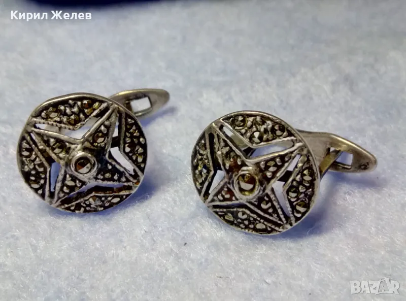 ШАРМАНТНИ МАРКАЗИТЕНИ СРЕБЪРНИ ОБЕЦИ АНГЛИЯ СРЕБРО 925 ЮВЕЛИРНА РЪЧНА ИЗРАБОТКА 48204, снимка 1