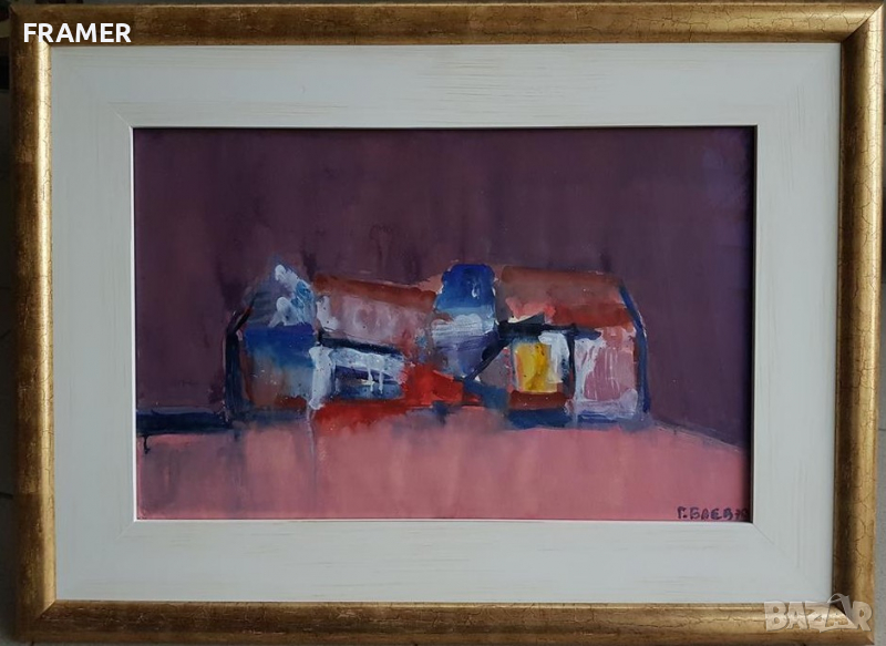 Георги Баев - Джурлата 1924-2007 смесена техника Старите къщи 1970г .Сертификат, снимка 1