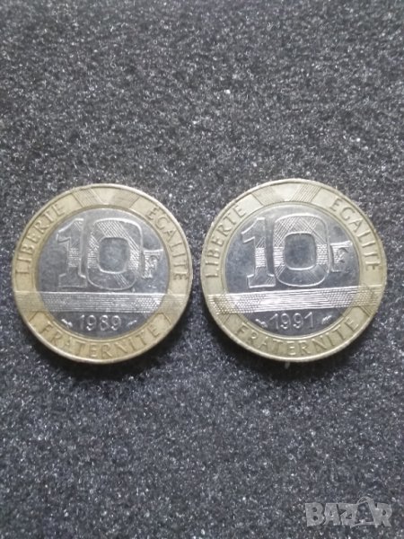 Лот 10 франка1989г. и 1991г., снимка 1