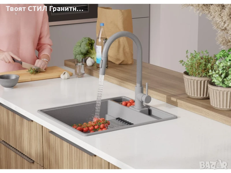 Сива кухненска гранитна мивка Ню Йорк 50 Multispace 480 x 530 мм, снимка 1