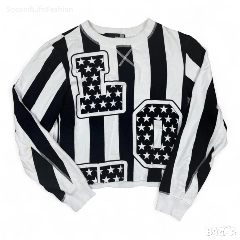 Дамски черно-бял пуловер с лого Love Moschino размер S, снимка 1