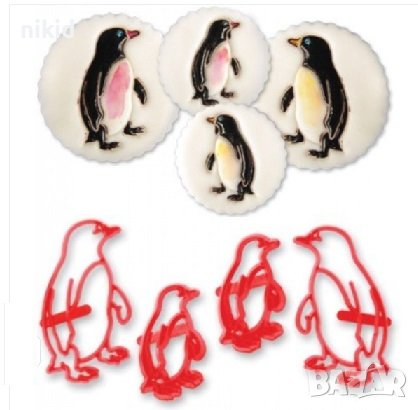 Пингвин Пингвини пластмасова форма форми сет щампа печат печати резец резци декор торта фондан, снимка 1