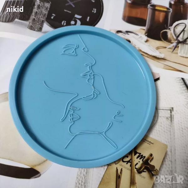 лица мъж и жена кръг основа силиконов молд форма за фондан шоколад смола подложка за чаша чаши гипс, снимка 1