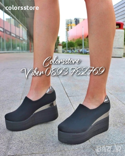 Обувки на платформа - черен неопрен и лак - 615L , снимка 1