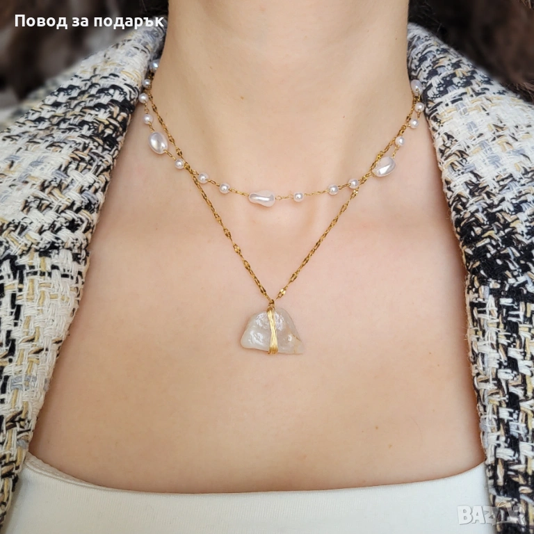 Дамско колие с естествен кварц , снимка 1