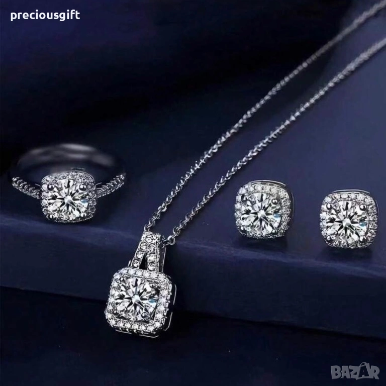 Комплект от три части - колие, обеци и пръстен, снимка 1