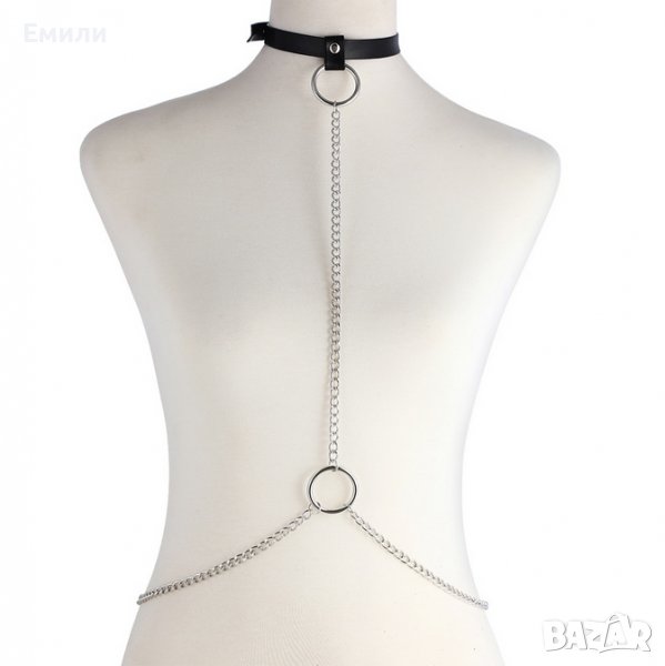 Кожен харнес чокър колан за тяло със синджири , снимка 1