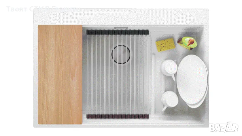 Бяла кухненска мивка от гранит Осло 80 Max Multilevel 780 x 530 mm, снимка 1