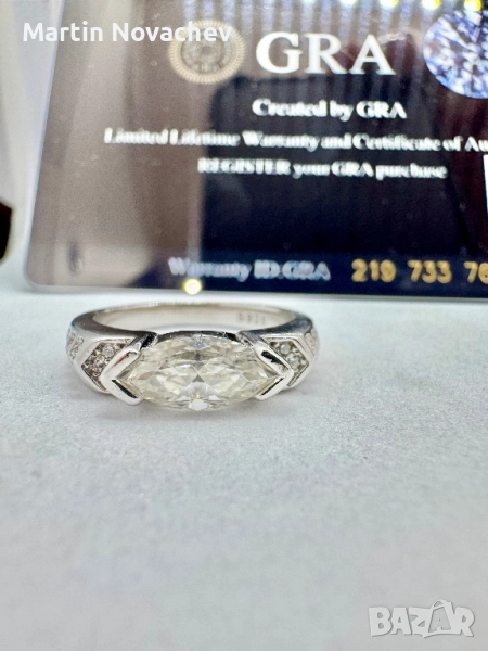 Сребърен пръстен с мойсанит (Диамант) 1 карат, снимка 1