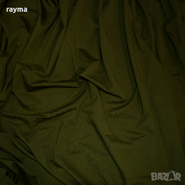 Плат маслено зелено мерсеризирано памучно трико, снимка 1