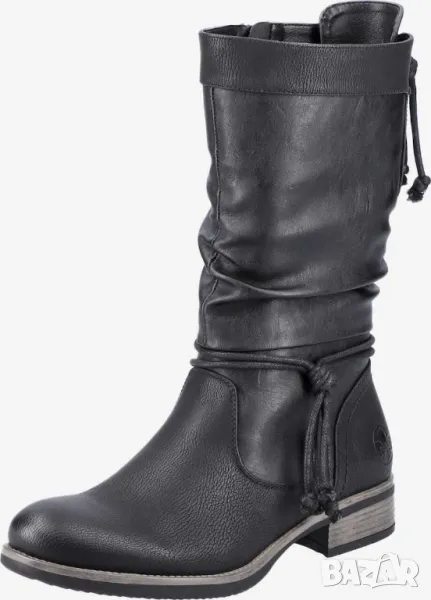 Дамски ботуши от еко кожа с цип Rieker, Подсилена пета, Черни, 40, снимка 1