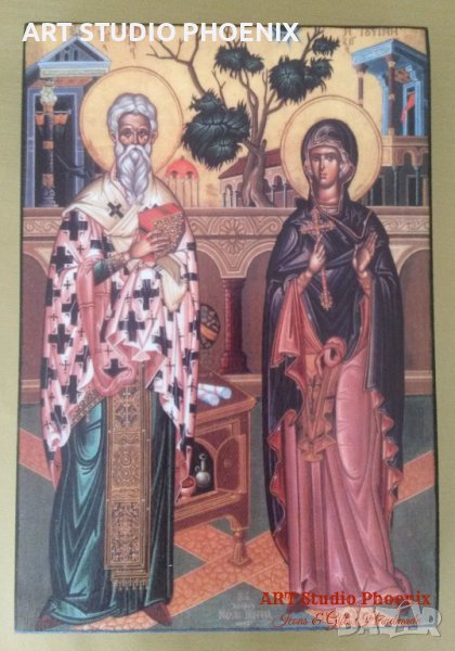 Икона на Св. Св. Киприян и Иустина icona Sv. Sv. Kiprian i Iustina, снимка 1