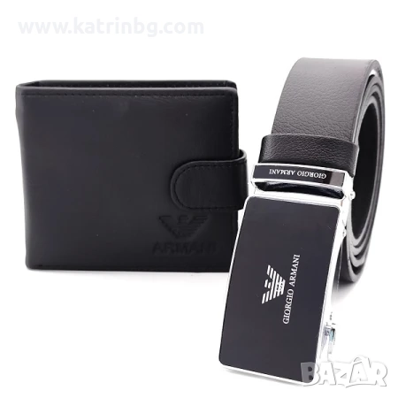 Колан и портфейл от естествена кожа| Мъжки подаръчен комплект-АРМАНИ, снимка 1