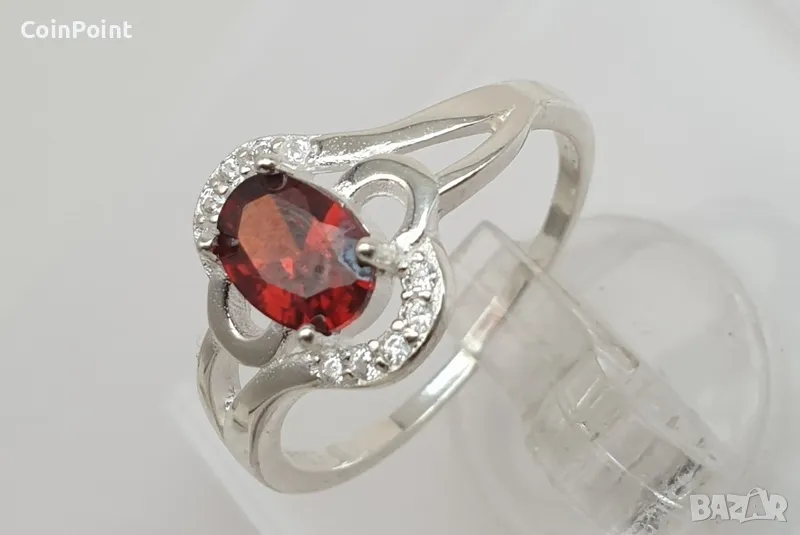 Сребърен пръстен с натурален червен Гранат, снимка 1