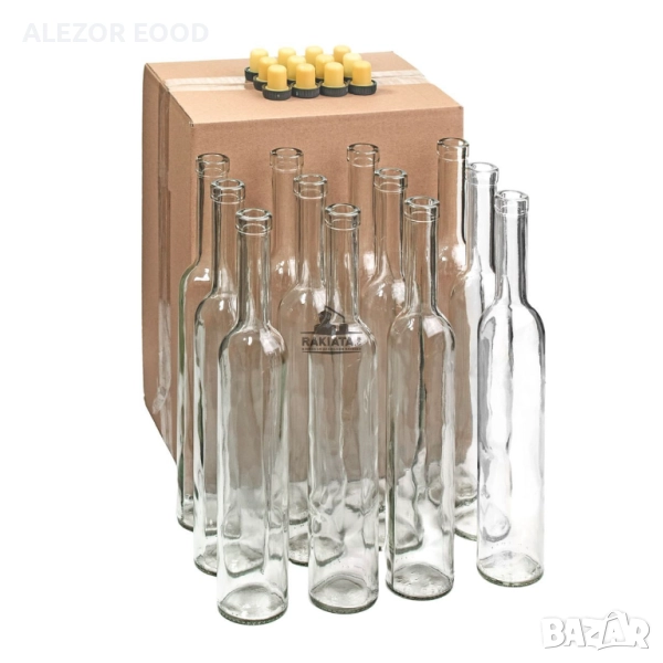 Стъклени бутилки 500 мл. за вино и ракия, 12 броя + кашон + тапи, снимка 1