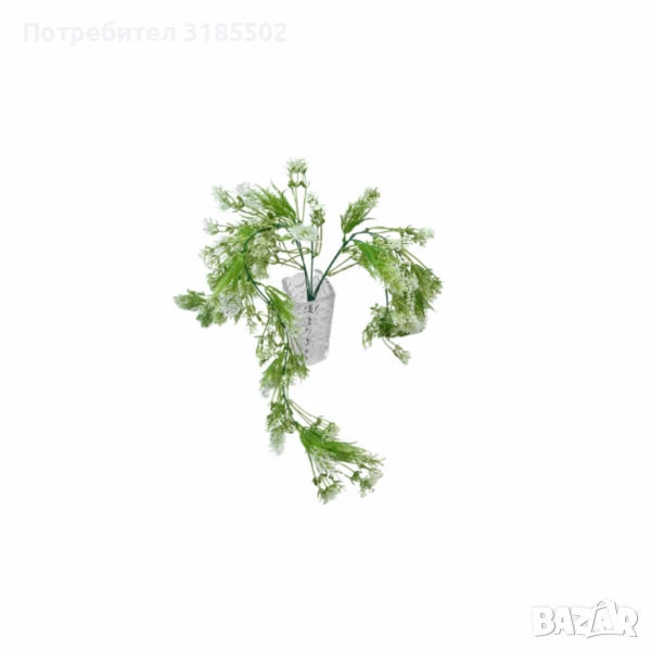 Изкуствена висяща аранжировка със зелени стръкове и бели цветчета – елегантен акцент за всяко простр, снимка 1