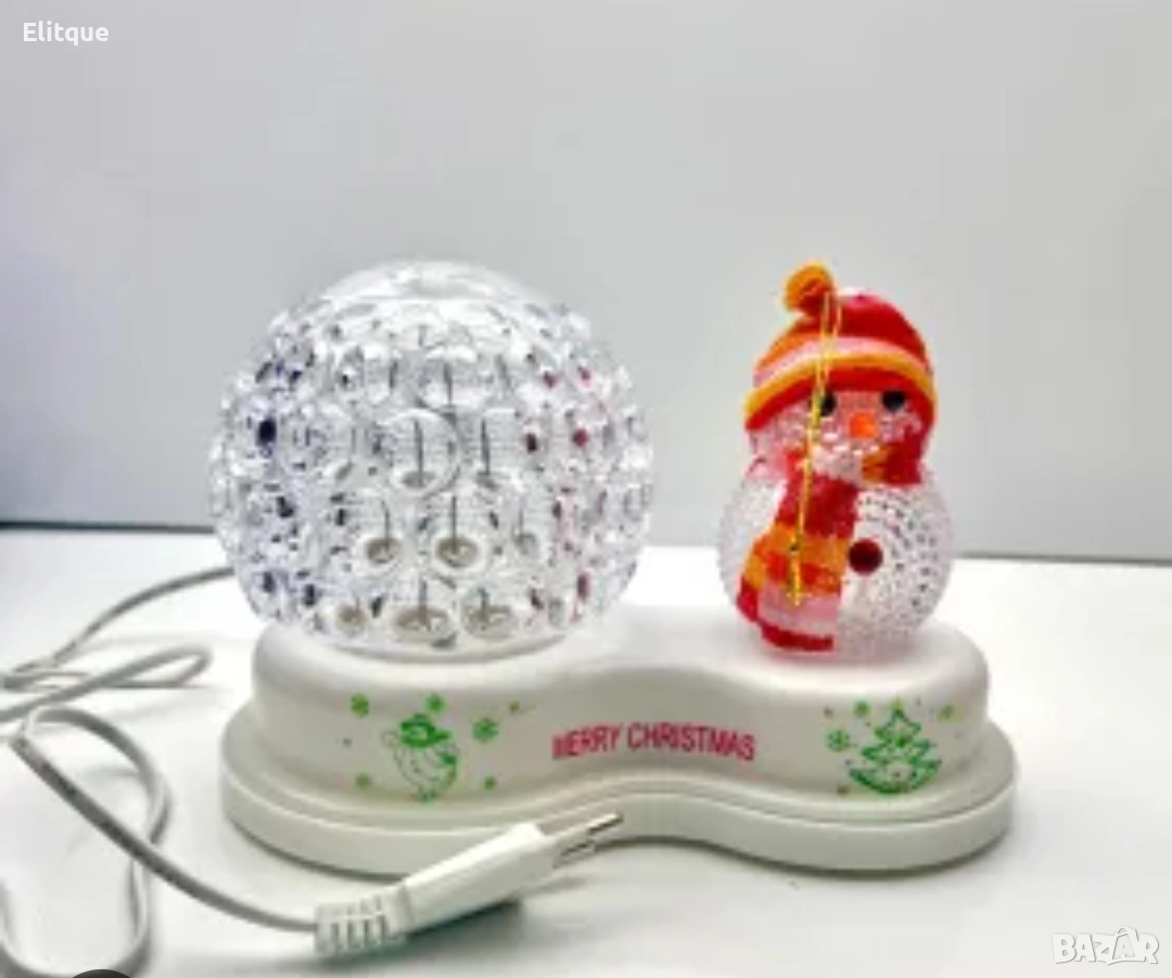 Коледна LED лампа сфера с коледна фигура на Снежен човек и многоцветна светлина, снимка 1