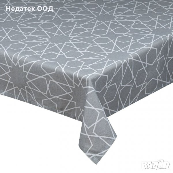 Покривка за маса Шаги, 140х140см, бял/сив, снимка 1