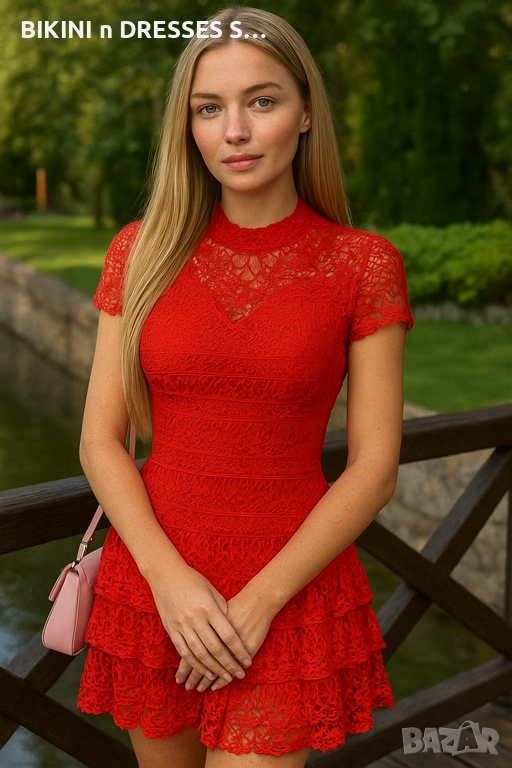 Червена дантелена рокля, снимка 1
