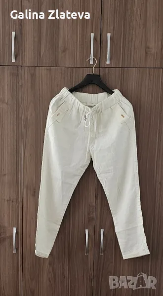 Бял ленен спортно елегантен панталон, снимка 1