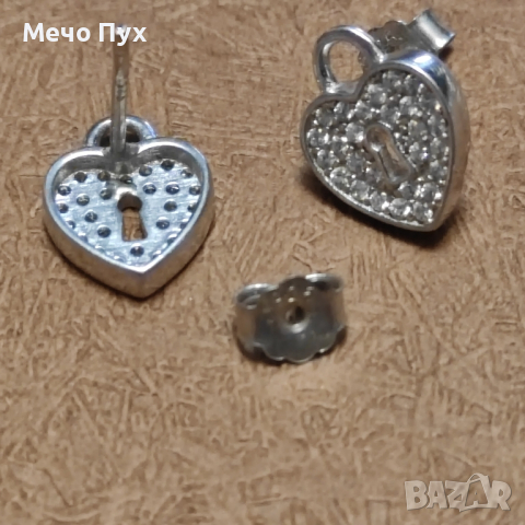Сребърни обеци Сърца с ключалка (135), снимка 5 - Обеци - 44589729