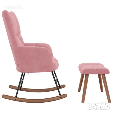 vidaXL Люлеещ се стол с табуретка, розов, кадифе, снимка 6 - Столове - 56146927