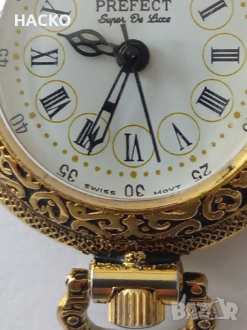 Джобен Часовник Prefect Super de Luxe Swiss Movt - Ръчно Навиващ , снимка 3 - Джобни - 44836577