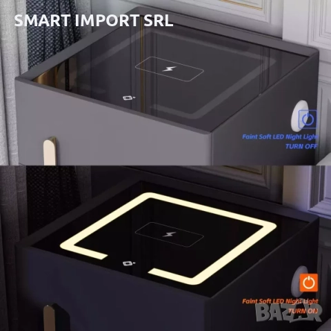 Интелигентно нощно шкафче Smart Heater, сейф, Led осветление, сив, снимка 3 - Шкафове - 51999020
