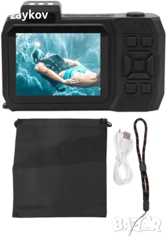 4K подводна камера, 65MP 33FT Водоустойчива цифрова камера Автофокус Двоен екран, снимка 3 - Камери - 49817043