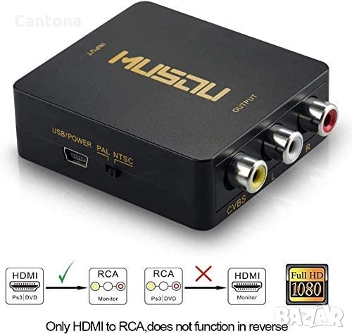 HDMI към AV видео аудио конвертор 1080P за телевизор, компютър, PS3, Blue-Ray, снимка 8 - Кабели и адаптери - 36013603