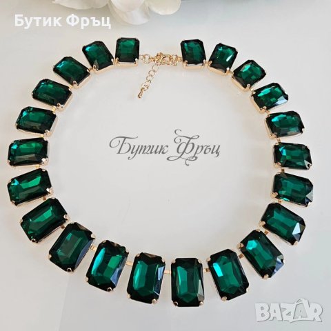 Колие зелени кристали , снимка 3 - Колиета, медальони, синджири - 41739430