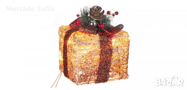 Коледен светещ подарък, Борови шишарки с 10 LED лампички, снимка 2 - Декорация за дома - 34773066