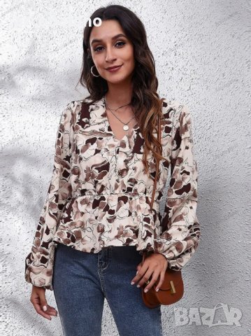 Шифонена дамска риза с карирана флорална щампа с V-образно деколте, 4цвята - 023, снимка 11 - Ризи - 39712435