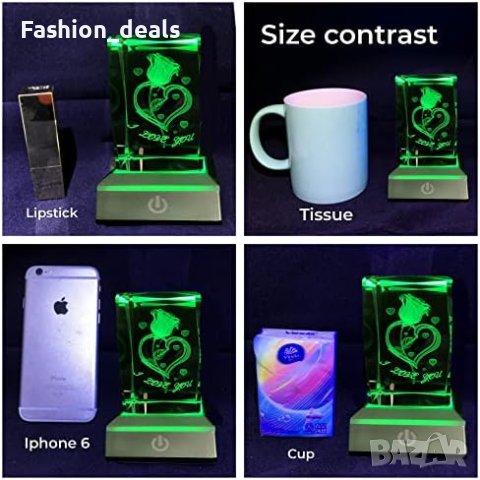 Нова 3D роза и сърце Кристал Многоцветна нощна светлина/Декорация Подарък, снимка 5 - Други - 41444662