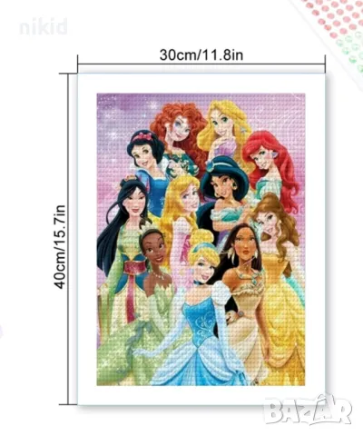 Дисни Принцеси детски 5D гоблен диамантен картина мозайка за направа по схема с камъчета, снимка 4 - Гоблени - 49293689