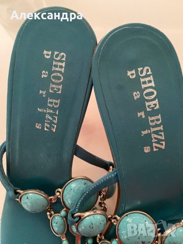 Чехли от естествена кожа с тюркоазени камъни, снимка 7 - Чехли - 42011237