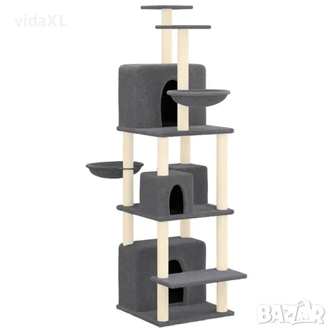 vidaXL Котешко дърво със сизалени стълбове, тъмносиво, 180 см