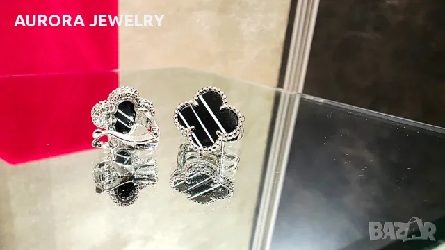Van Cleef & Arpels VCA Silver Veined Black Onyx Vintage Alhambra Clips Дамски Обеци, снимка 5 - Обеци - 56220384